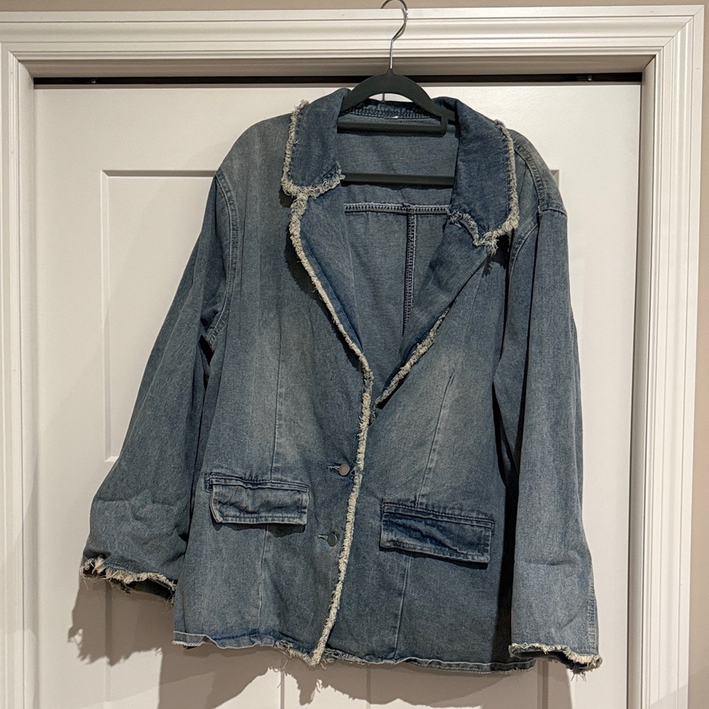 Denim Jacket with Frayed Edges